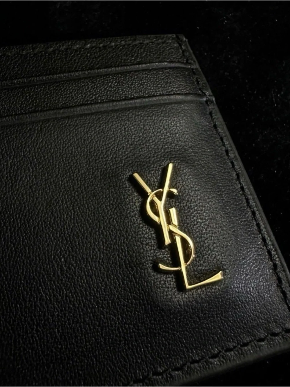 Saint Laurent Black Leather Card Case with Gold YSL Emblem - Picture 2 of 5